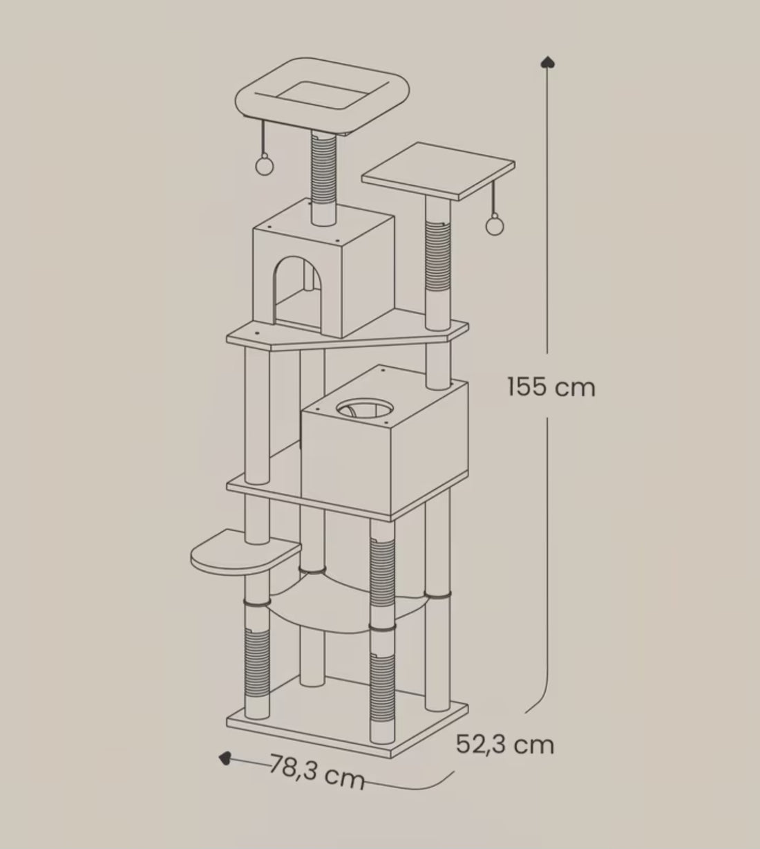 Pfotivo™ Kratzbaum „SkyLounge“ – Stabiler Katzen-Kletterturm mit Höhlen & Hängematte