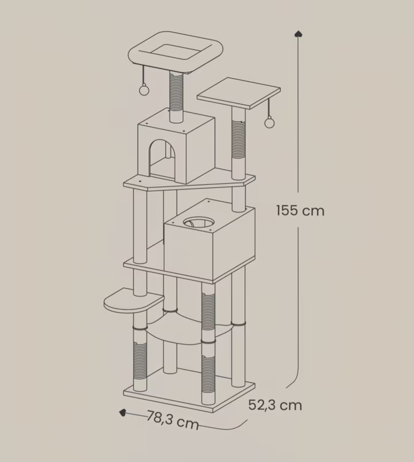 Pfotivo™ Kratzbaum „SkyLounge“ – Stabiler Katzen-Kletterturm mit Höhlen & Hängematte
