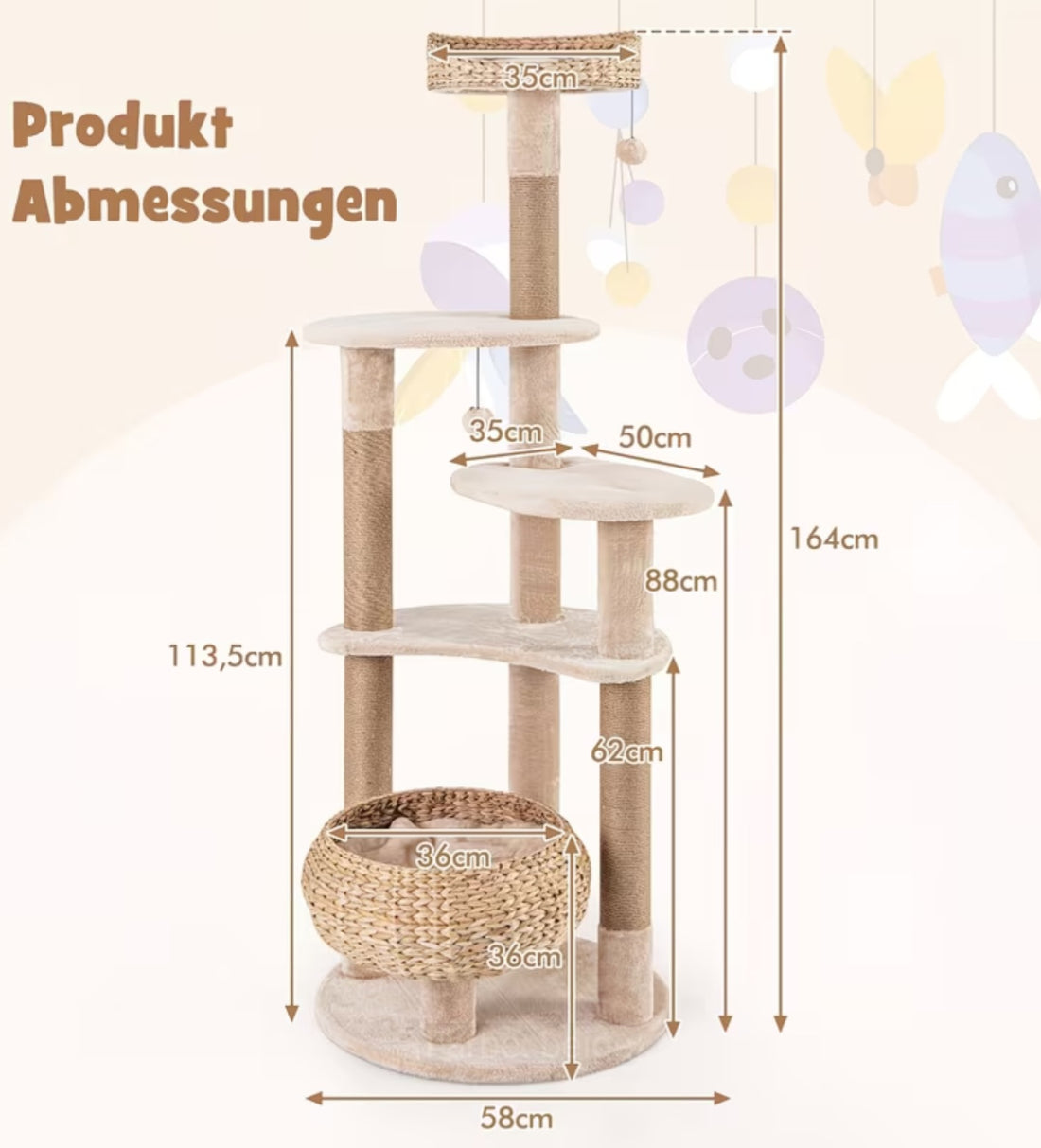 Pfotivo™ CozyClimb Katzenbaum – Kompakter Kratzbaum mit Liegeflächen & Spielbällen