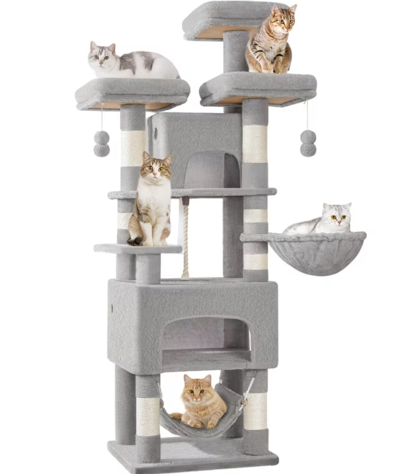 Pfotivo™ SkyClimb Katzenparadies – 7 Ebenen Kratzbaum mit Höhle & Hängematte