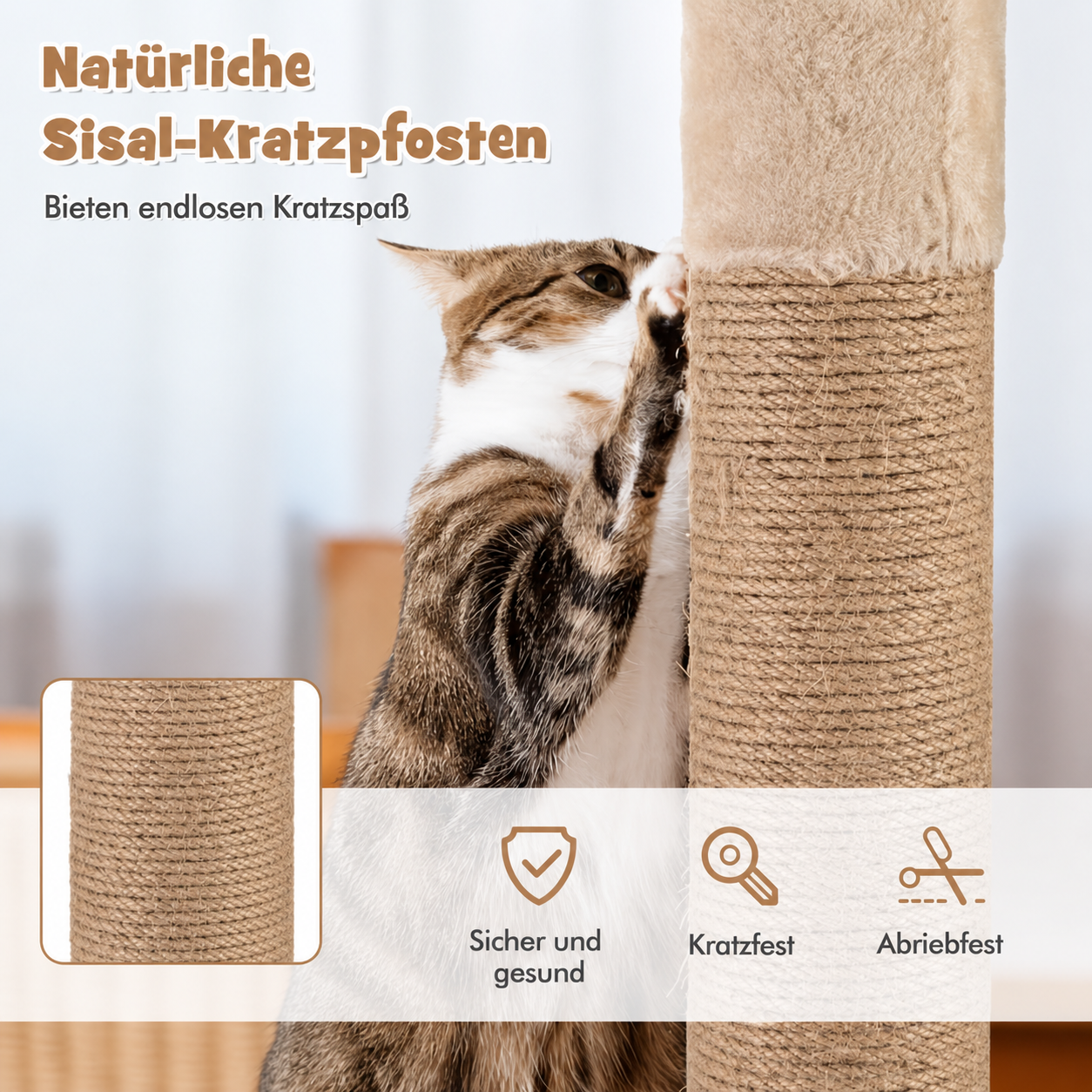 Pfotivo™ CozyClimb Katzenbaum – Kompakter Kratzbaum mit Liegeflächen & Spielbällen