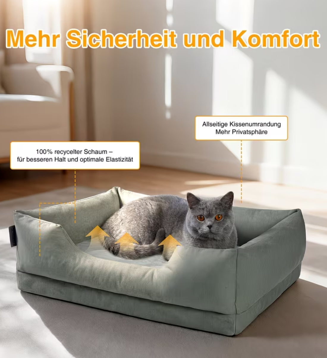 Pfotivo™ Katzenbett „DreamLounge“ - Orthopädisches Katzenbett mit Memory-Schaum & wasserabweisendem Bezug