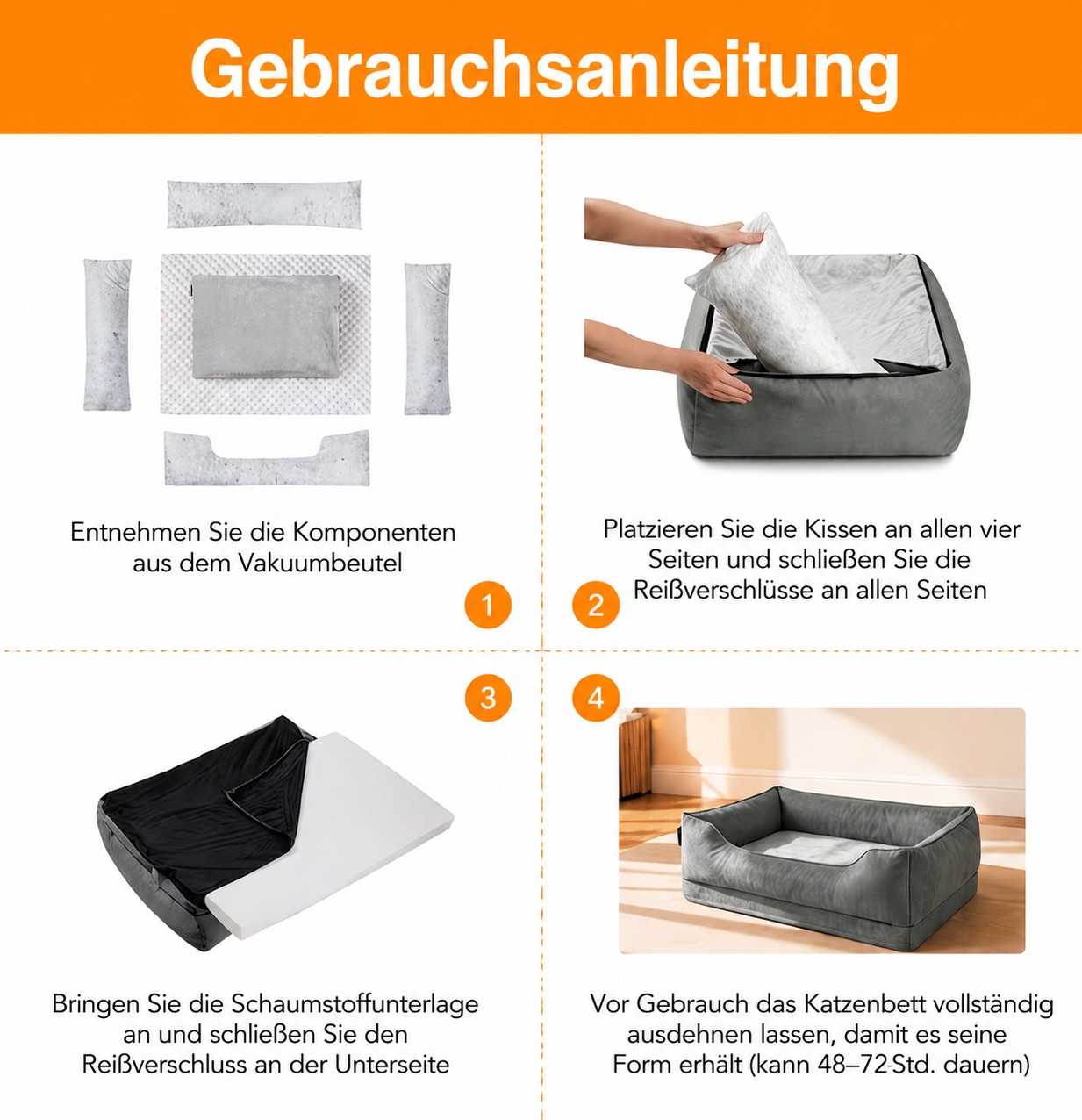 Pfotivo™ Katzenbett „DreamLounge“ - Orthopädisches Katzenbett mit Memory-Schaum & wasserabweisendem Bezug