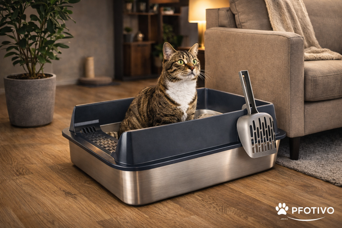 Premium Edelstahl-Katzentoilette mit Spritzschutz